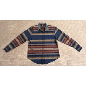 Roughrider Western Striped Button Up Shirt Men’s SizeL Cotton Embroidered Collar